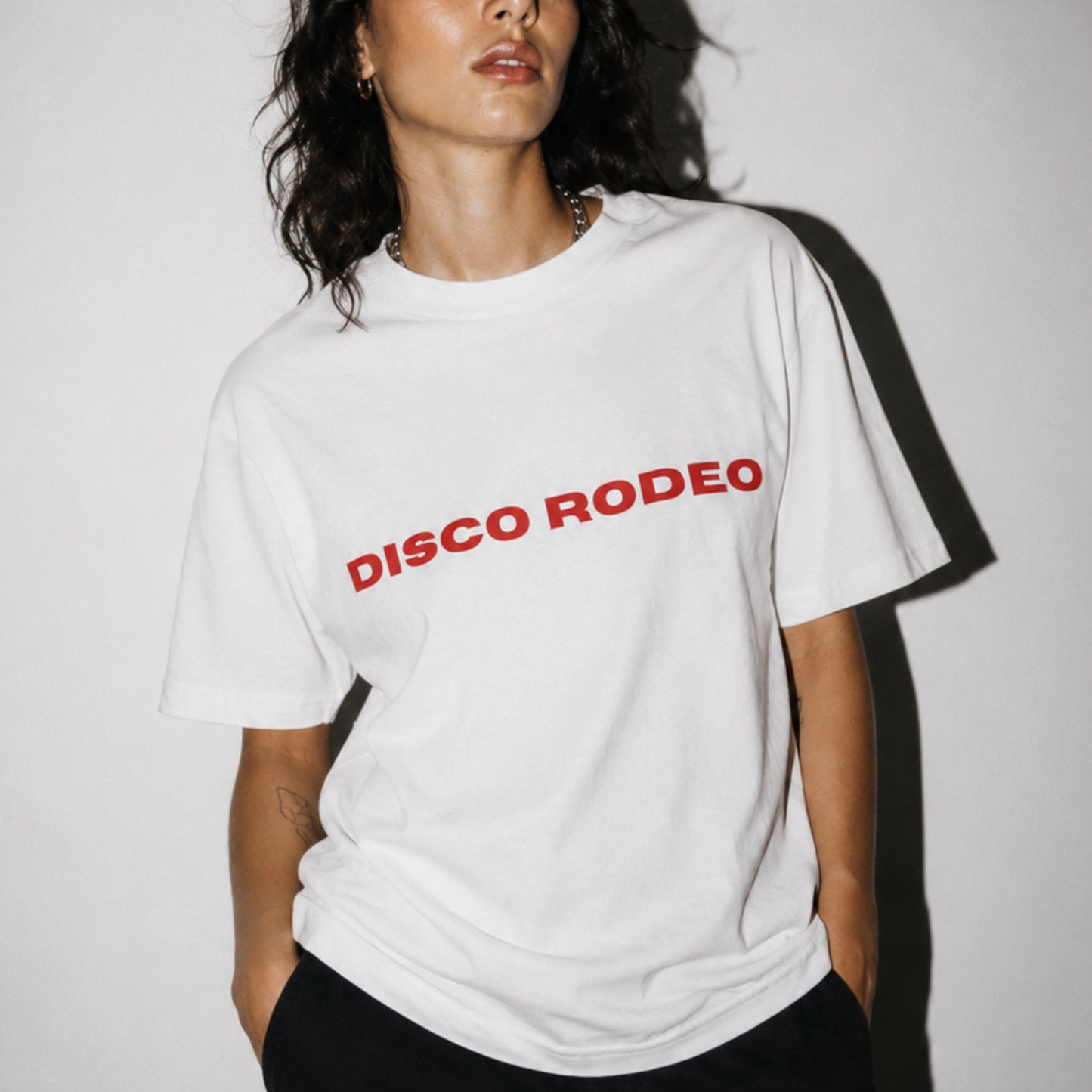 DISCO RODEO Red Edition tee styling image