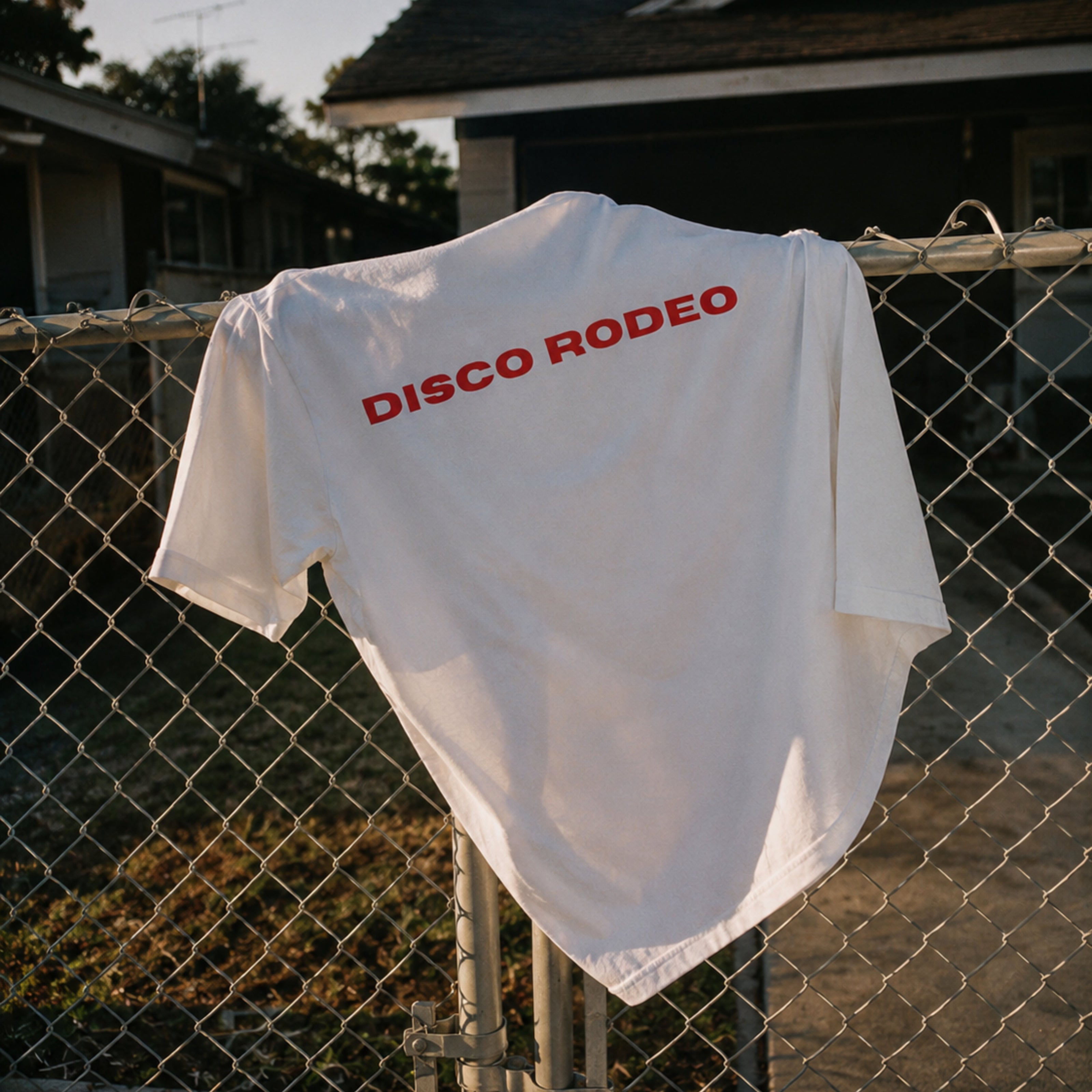 DISCO RODEO Red Edition western graphic T-shirt styled for STRANDED homepage